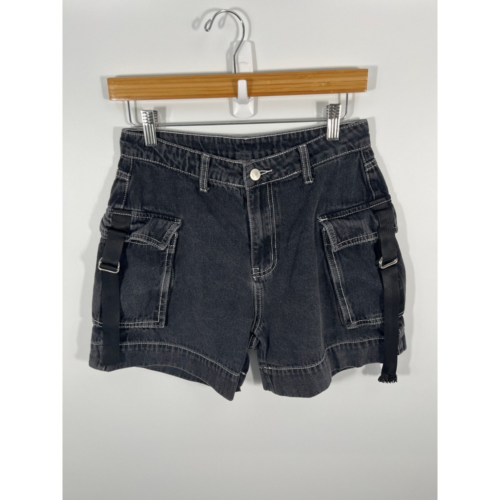 Grunge Skater Street Goth Womens‎ Cargo Shorts M Black Baggy Jorts
